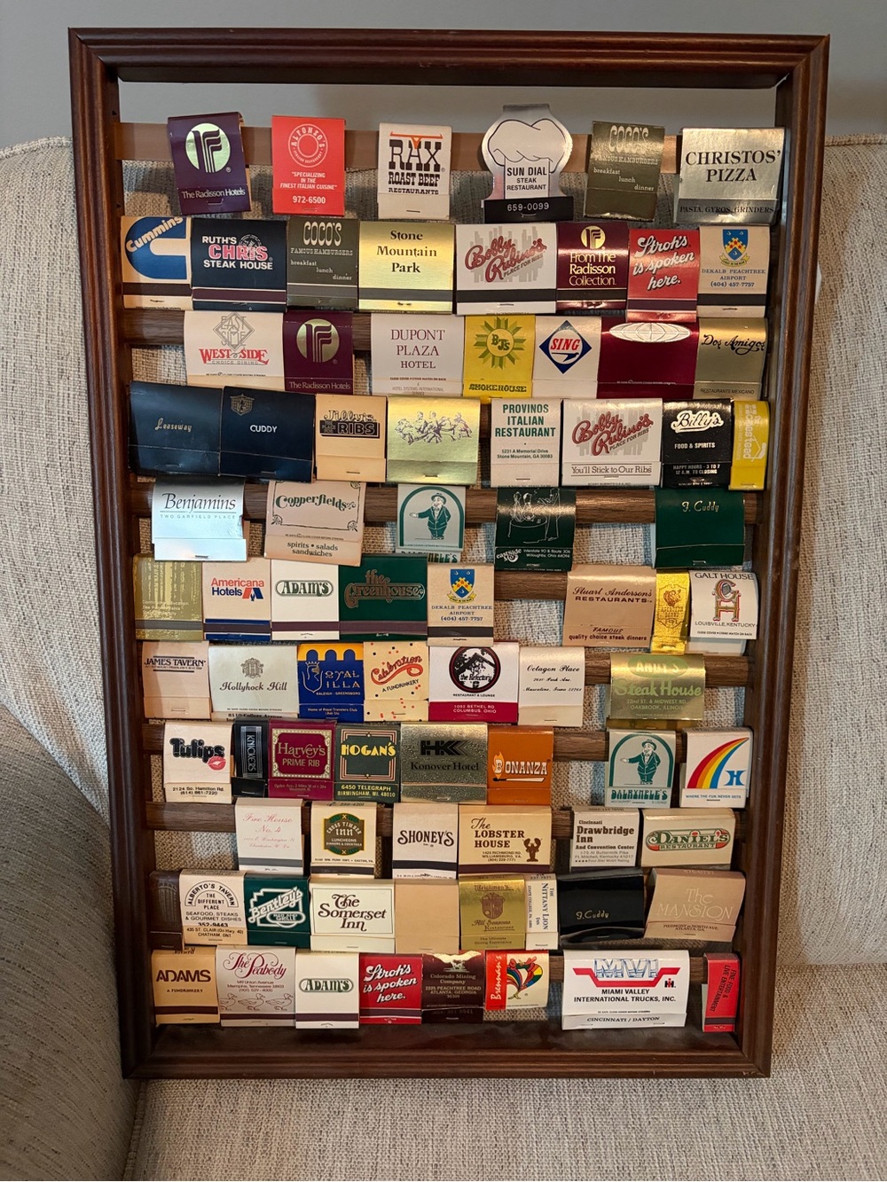 Vintage Matchbook Display 75 Unstruck Restaurant Hotel Matchbooks Handmade Rack